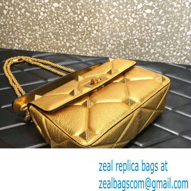 Valentino Grainy Calfskin Small Roman Stud Chain Bag Gold 2022
