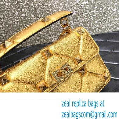Valentino Grainy Calfskin Small Roman Stud Chain Bag Gold 2022