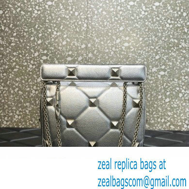 Valentino Grainy Calfskin Small Roman Stud Chain Bag Silver 2022