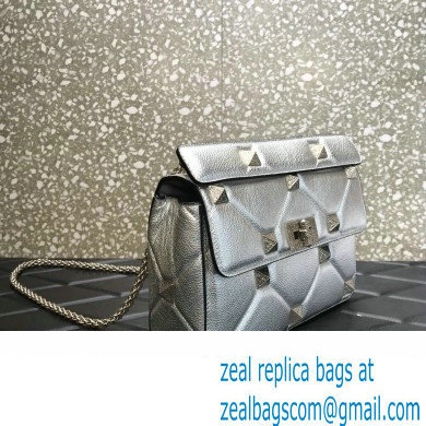 Valentino Grainy Calfskin Small Roman Stud Chain Bag Silver 2022