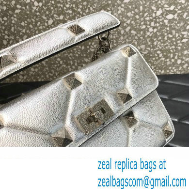 Valentino Grainy Calfskin Small Roman Stud Chain Bag Silver 2022
