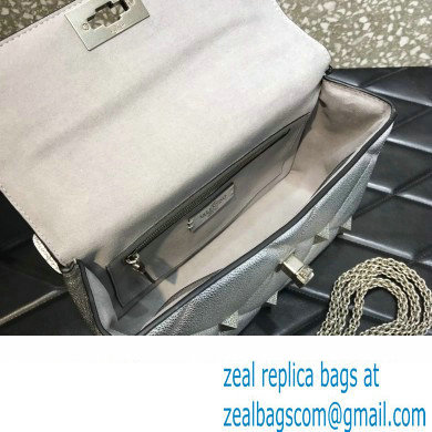 Valentino Grainy Calfskin Small Roman Stud Chain Bag Silver 2022