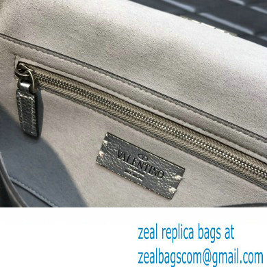 Valentino Grainy Calfskin Small Roman Stud Chain Bag Silver 2022