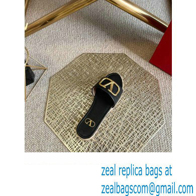 Valentino Leather Vlogo Espadrilles Slide Sandals Black 2022