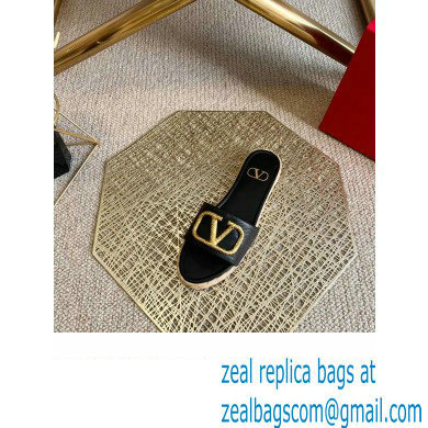 Valentino Leather Vlogo Espadrilles Slide Sandals Black 2022