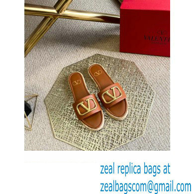 Valentino Leather Vlogo Espadrilles Slide Sandals Brown 2022