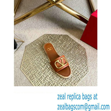 Valentino Leather Vlogo Espadrilles Slide Sandals Brown 2022