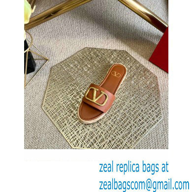 Valentino Leather Vlogo Espadrilles Slide Sandals Brown 2022
