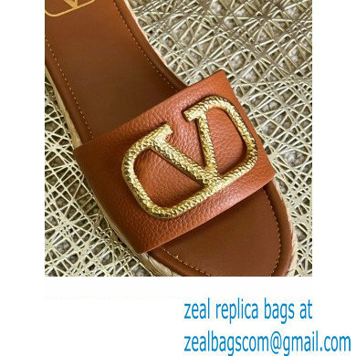 Valentino Leather Vlogo Espadrilles Slide Sandals Brown 2022