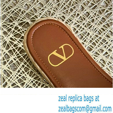 Valentino Leather Vlogo Espadrilles Slide Sandals Brown 2022