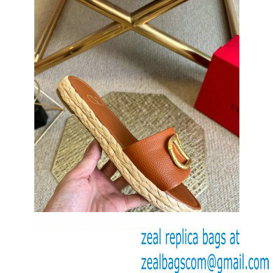 Valentino Leather Vlogo Espadrilles Slide Sandals Brown 2022