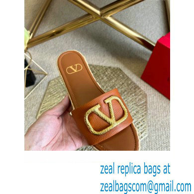 Valentino Leather Vlogo Espadrilles Slide Sandals Brown 2022