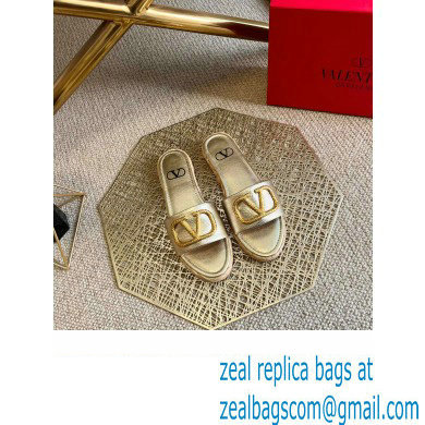 Valentino Leather Vlogo Espadrilles Slide Sandals Light Gold 2022