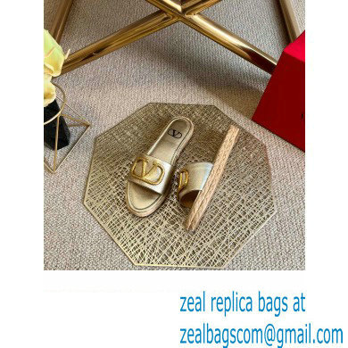 Valentino Leather Vlogo Espadrilles Slide Sandals Light Gold 2022