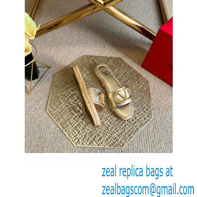 Valentino Leather Vlogo Espadrilles Slide Sandals Light Gold 2022