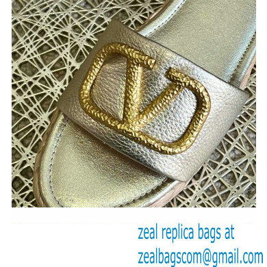 Valentino Leather Vlogo Espadrilles Slide Sandals Light Gold 2022