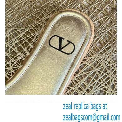 Valentino Leather Vlogo Espadrilles Slide Sandals Light Gold 2022