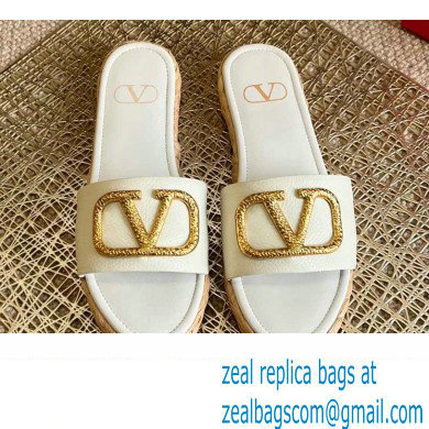 Valentino Leather Vlogo Espadrilles Slide Sandals White 2022