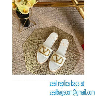 Valentino Leather Vlogo Espadrilles Slide Sandals White 2022 - Click Image to Close