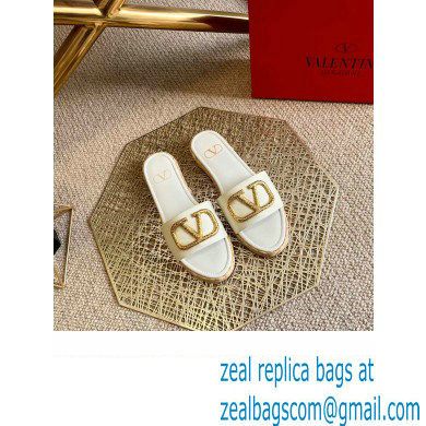 Valentino Leather Vlogo Espadrilles Slide Sandals White 2022 - Click Image to Close