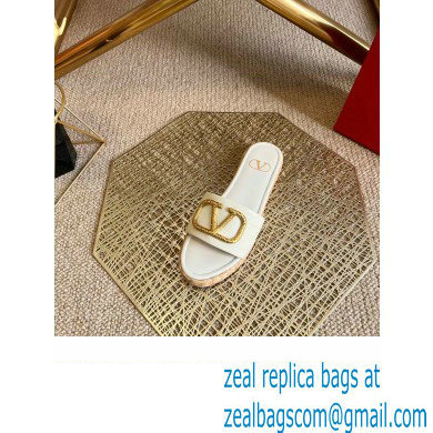 Valentino Leather Vlogo Espadrilles Slide Sandals White 2022