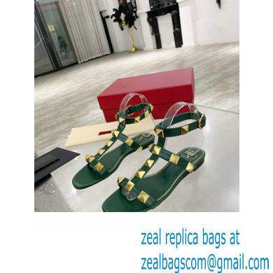 Valentino ROMAN STUD FLAT CALFSKIN SANDAL green 2021