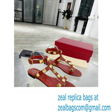 Valentino ROMAN STUD FLAT CALFSKIN SANDAL red 2021