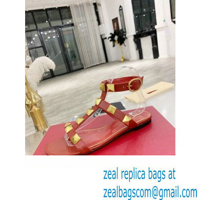 Valentino ROMAN STUD FLAT CALFSKIN SANDAL red 2021