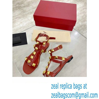 Valentino ROMAN STUD FLAT CALFSKIN SANDAL red 2021