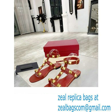 Valentino ROMAN STUD FLAT CALFSKIN SANDAL red 2021