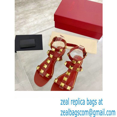 Valentino ROMAN STUD FLAT CALFSKIN SANDAL red 2021