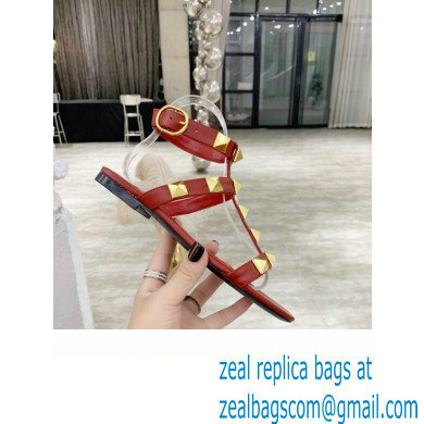 Valentino ROMAN STUD FLAT CALFSKIN SANDAL red 2021