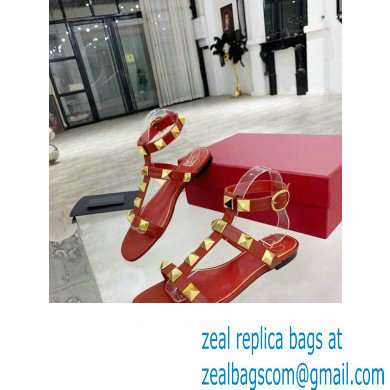 Valentino ROMAN STUD FLAT CALFSKIN SANDAL red 2021