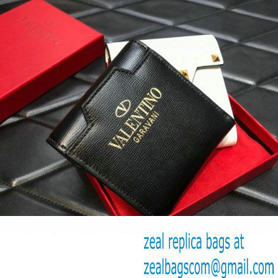 Valentino Rockstud Alcove Grainy Calfskin Compact Wallet Black 2022