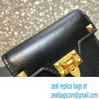 Valentino Rockstud Alcove Grainy Calfskin Compact Wallet Black 2022