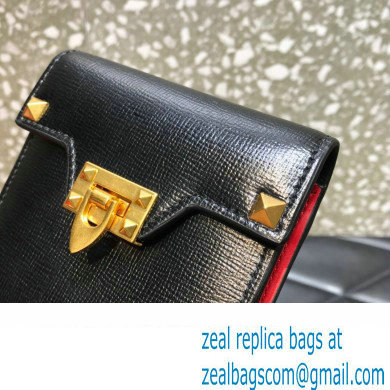 Valentino Rockstud Alcove Grainy Calfskin Compact Wallet Black 2022