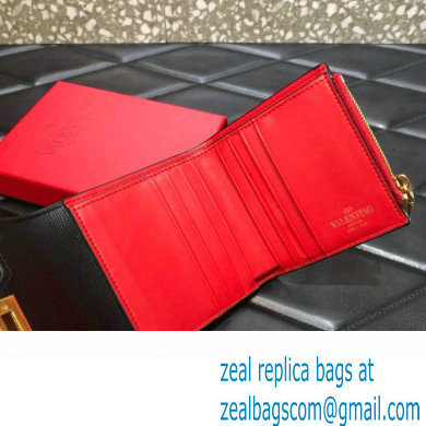 Valentino Rockstud Alcove Grainy Calfskin Compact Wallet Black 2022