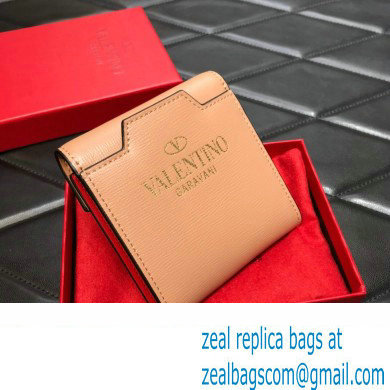 Valentino Rockstud Alcove Grainy Calfskin Compact Wallet Nude 2022