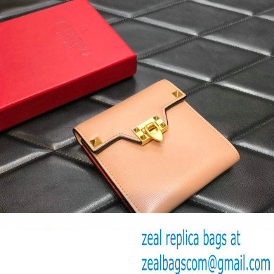 Valentino Rockstud Alcove Grainy Calfskin Compact Wallet Nude 2022
