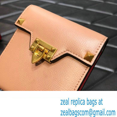 Valentino Rockstud Alcove Grainy Calfskin Compact Wallet Nude 2022