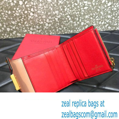 Valentino Rockstud Alcove Grainy Calfskin Compact Wallet Nude 2022