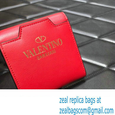 Valentino Rockstud Alcove Grainy Calfskin Compact Wallet Red 2022