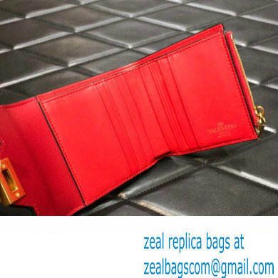 Valentino Rockstud Alcove Grainy Calfskin Compact Wallet Red 2022