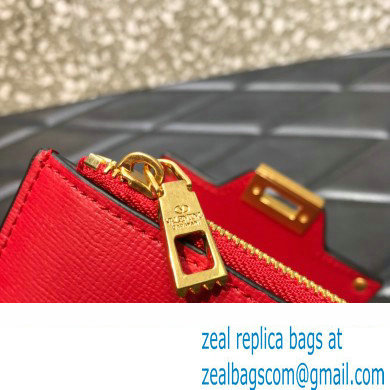 Valentino Rockstud Alcove Grainy Calfskin Compact Wallet Red 2022