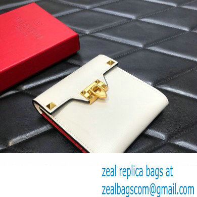 Valentino Rockstud Alcove Grainy Calfskin Compact Wallet White 2022