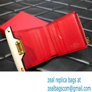 Valentino Rockstud Alcove Grainy Calfskin Compact Wallet White 2022