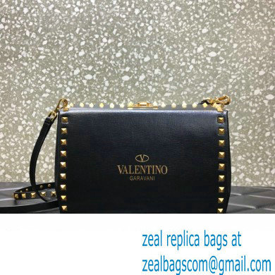 Valentino Rockstud Alcove Grainy Calfskin Crossbody Bag Black/Gold 2022