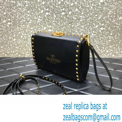 Valentino Rockstud Alcove Grainy Calfskin Crossbody Bag Black/Gold 2022