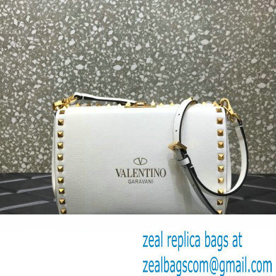 Valentino Rockstud Alcove Grainy Calfskin Crossbody Bag White/Gold 2022