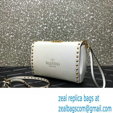 Valentino Rockstud Alcove Grainy Calfskin Crossbody Bag White/Gold 2022